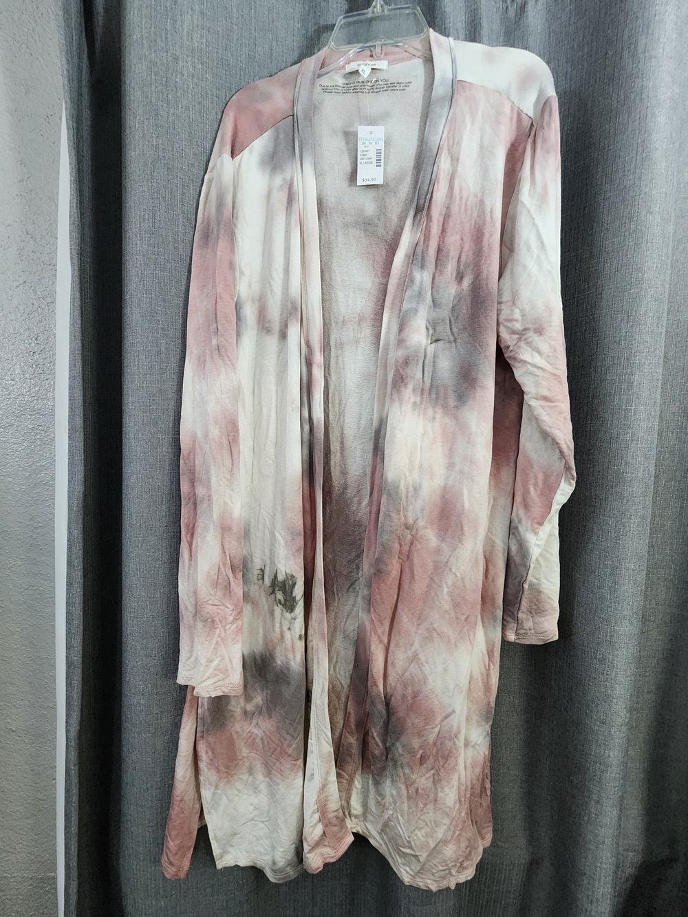 Maurices Pink & Cream Tie-Dye Open Front Duster